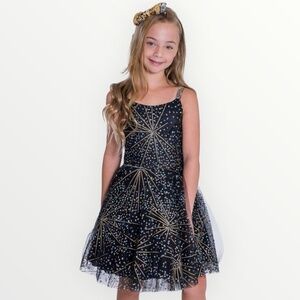 Zoe Ltd Sparkle Dress in Black/Gold Starburst